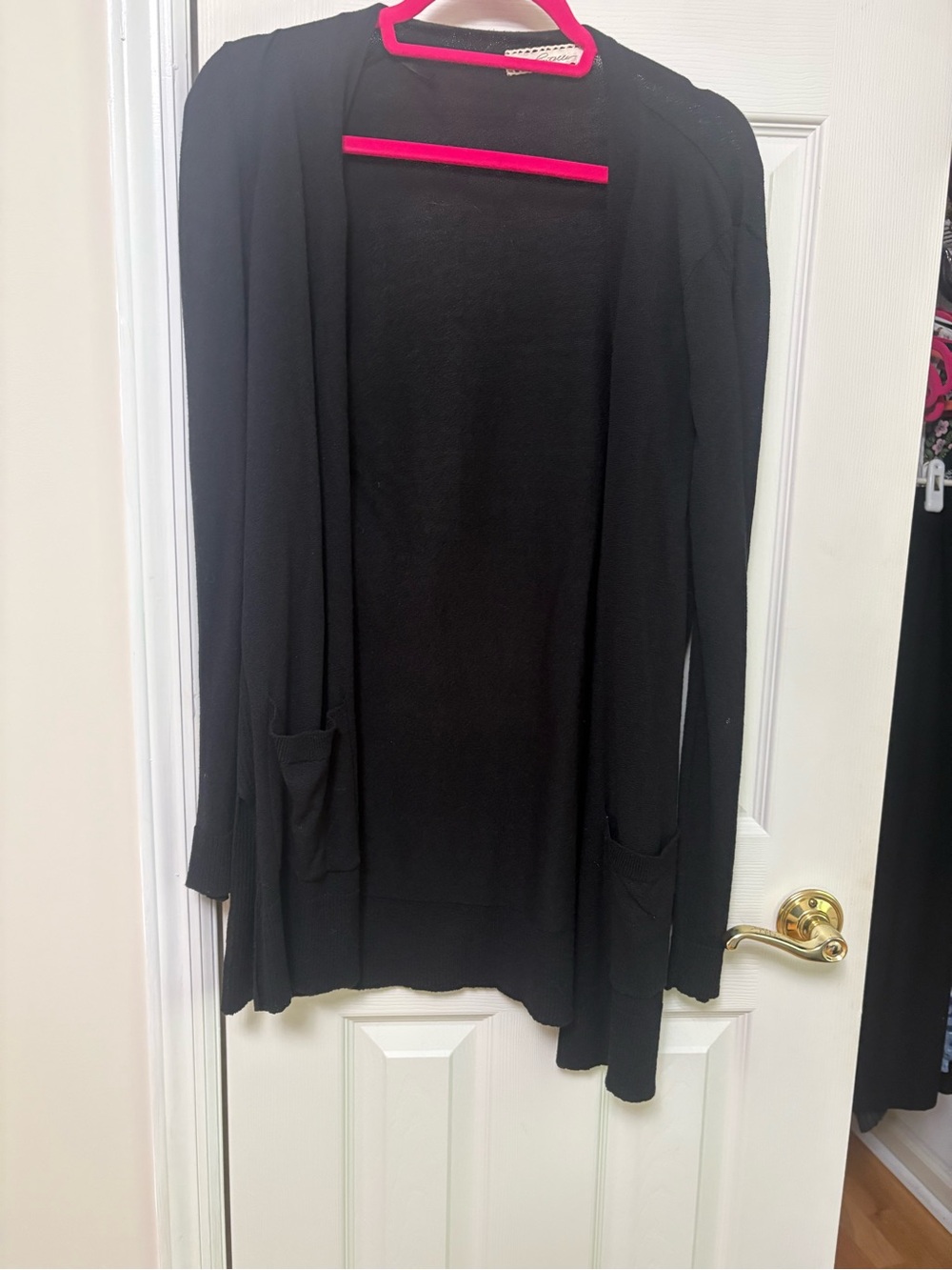 Open-Front Black Pocket Cardigan Sweater for Women